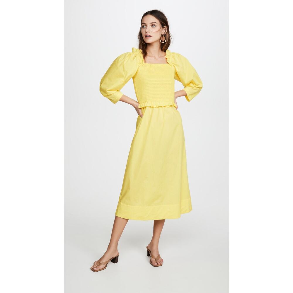 Sea New York Tabitha Smocked‎ Dress Size 0 Yellow Puff Sleeves Ruffles Colorful